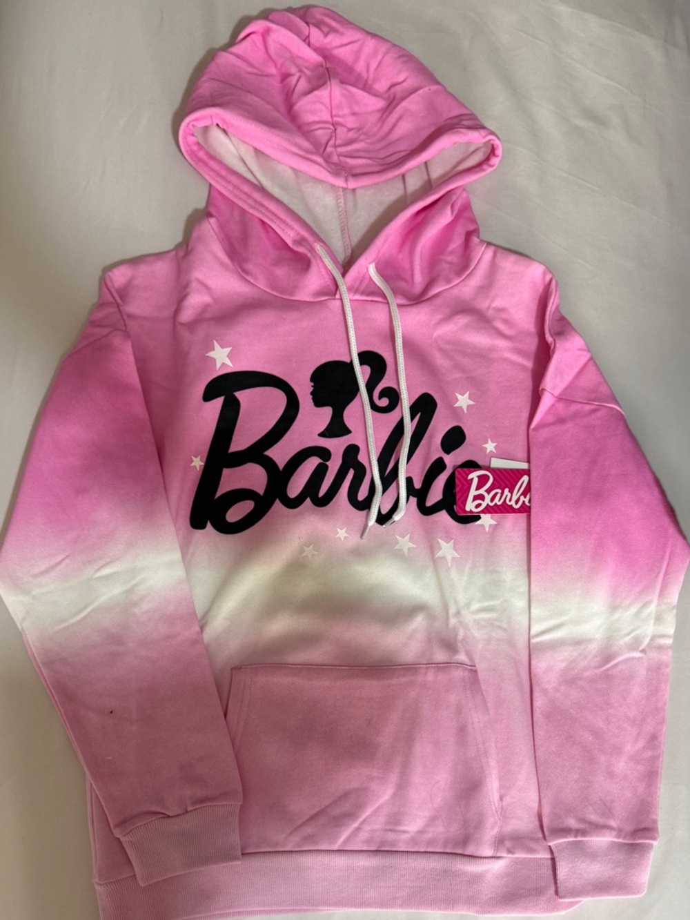 NWT Barbie Pink and White Ombre Logo Hoodie